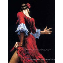 Peinture à l&#39;huile de peinture à la main moderne artisanale à la main Femme espagnole Reproduction de danse de tango flamenco (FI-011)